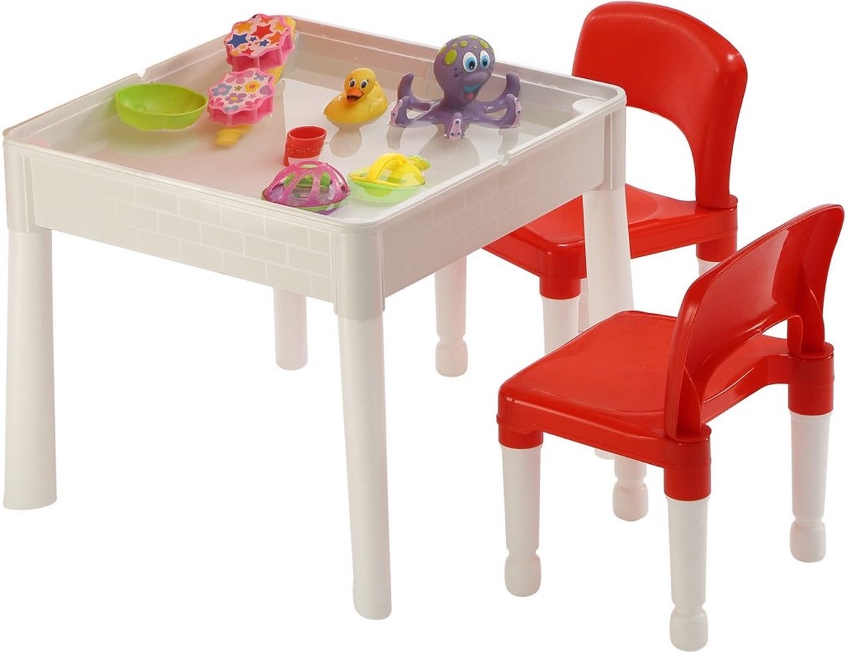 Multifunctionele 6-in-1 Activiteitentafel met 2 Stoelen – Zand, Water, Tekenoppervlakken & Opbergruimte