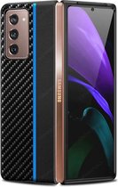 Samsung Galaxy Z Fold 2 Blauwe Streep Luxe Back Cover Carbon hoesje kusntstof achterkant  - Samsung Galaxy Z Fold 2 back cover hoesje case