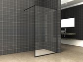 Klea Quare Inloopdouche Met Mat Zwart Profiel En Stabilisatiestang 110x200cm 10mm Antikalk Veiligheidsglas Met NANO Coating Mat Zwart