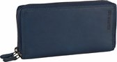 HillBurry Dames Portemonnee met Dubbele Rits - RFID - Premium Zip Around Vrouwen Portefeuille - Vintage Leer - Blauw