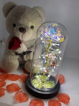 Eeuwige Galaxy Roos met Teddybeer - Galaxy roos in glazen stolp met LED - Moederdag - Valentijnsdag, Trouw & Liefde Cadeau - Cadeau voor haar - Moederdag cadeautje - Huwelijkscadeau
