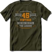 45 Jaar Legend T-Shirt | Goud - Zilver | Grappig Verjaardag Cadeau | Dames - Heren | - Leger Groen - L