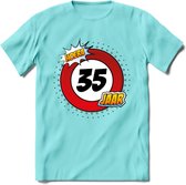 35 Jaar Hoera Verkeersbord T-Shirt | Grappig Verjaardag Cadeau | Dames - Heren | - Licht Blauw - M