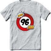 96 Jaar Hoera Verkeersbord T-Shirt | Grappig Verjaardag Cadeau | Dames - Heren | - Licht Grijs - Gemaleerd - XXL