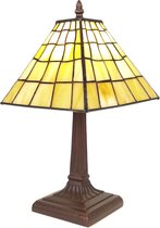 LumiLamp Tiffany Tafellamp Ø 20*38 cm E14/max 1*40W Geel Kunststof, Glas Tiffany Bureaulamp Tiffany Lampen
