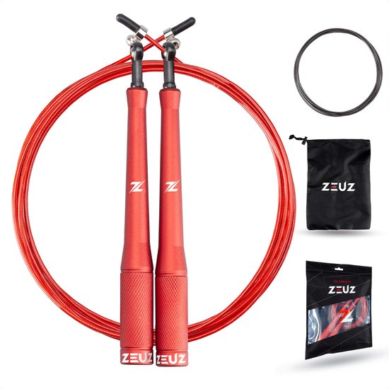 ZEUZ® Professioneel Crossfit & Fitness Springtouw – Verstelbaar – Speed Rope – Volwassenen – SR-2 - Rood