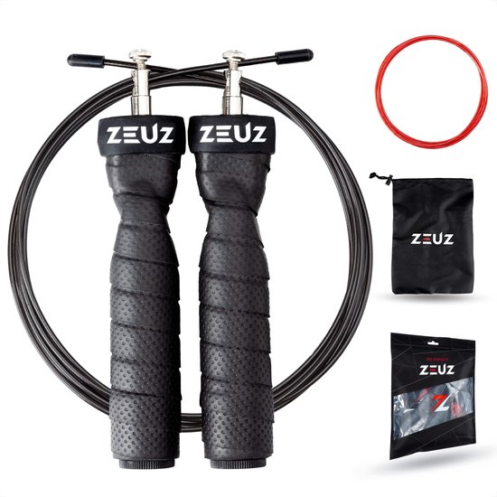 ZEUZ Springtouw voor CrossFit, Krachttraining & Fitness – Verstelbaar – Speed Rope – Volwassenen – SR-3 - Zwart