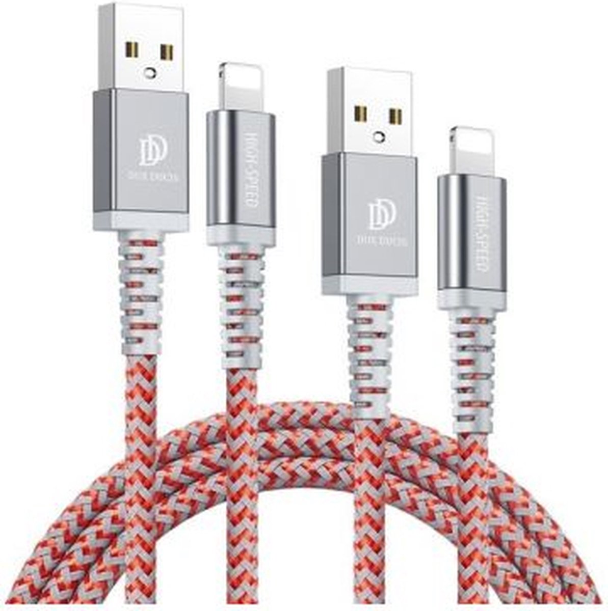 Dux Ducis iPhone kabel Zwart Gevlochten geschikt voor Apple iPhone 6,7,8,X,XS,XR,11,12,13,Mini,Pro Max - iPhone oplaadkabel - iPhone oplader kabel - USB naar Apple Lightning Kabel (2-Pack) 1M+2M - 114438