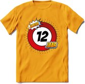 12 Jaar Hoera Verkeersbord T-Shirt | Grappig Verjaardag Cadeau | Dames - Heren | - Geel - 3XL