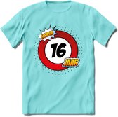 16 Jaar Hoera Verkeersbord T-Shirt | Grappig Verjaardag Cadeau | Dames - Heren | - Licht Blauw - XXL