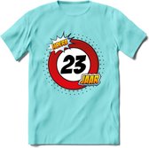23 Jaar Hoera Verkeersbord T-Shirt | Grappig Verjaardag Cadeau | Dames - Heren | - Licht Blauw - XL