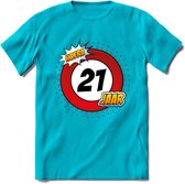 21 Jaar Hoera Verkeersbord T-Shirt | Grappig Verjaardag Cadeau | Dames - Heren | - Blauw - XXL