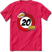 20 Jaar Hoera Verkeersbord T-Shirt | Grappig Verjaardag Cadeau | Dames - Heren | - Roze - S