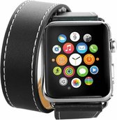 Double strap leer zwart bandje voor de Geschikt voor Apple Watch 42mm - 44mm