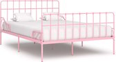 Decoways - Bedframe met lattenbodem metaal roze 160x200 cm