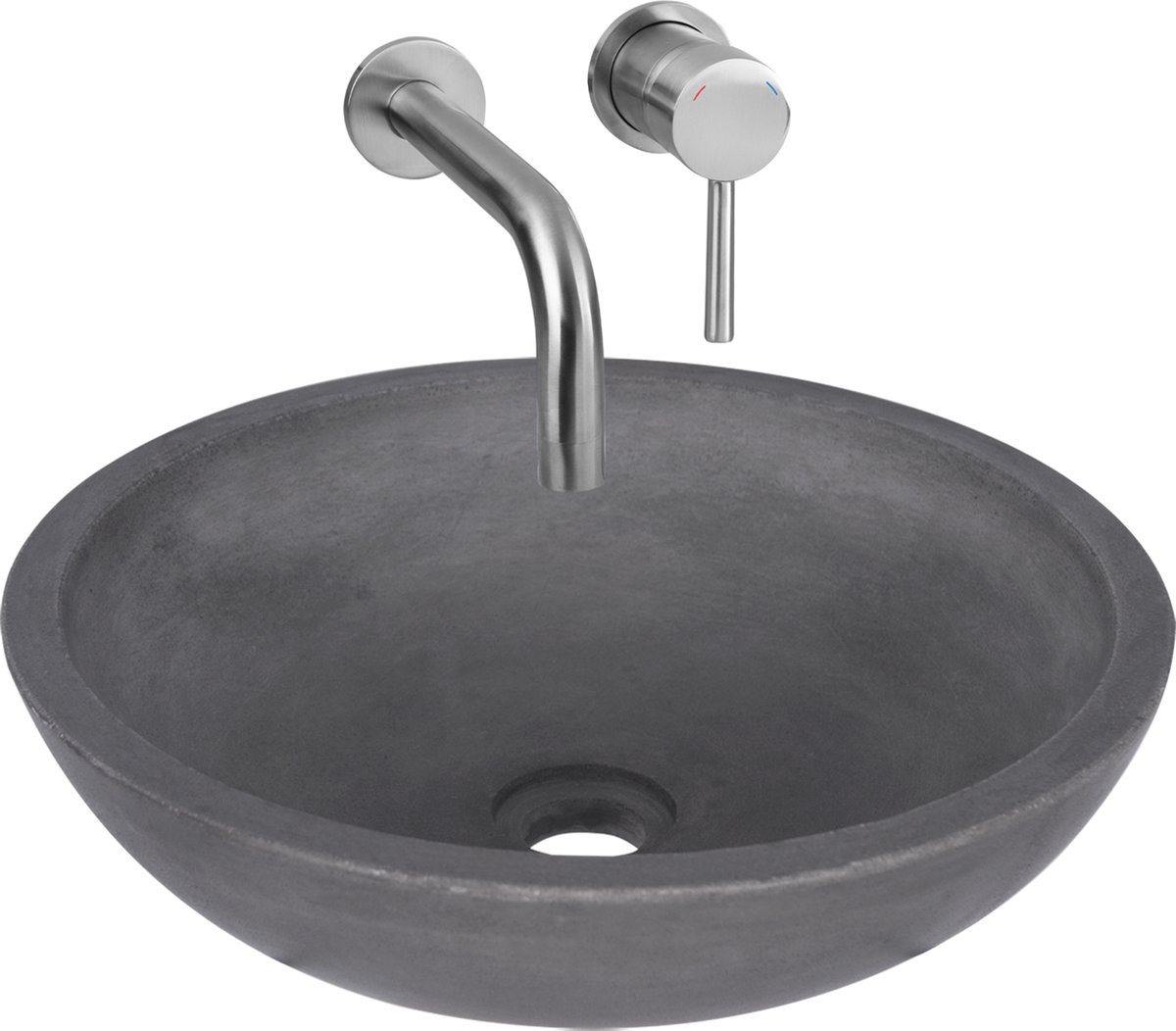 Differnz Ravano Fonteinset - Beton Donkergrijs - Inbouw Muurkraan - Kraan Warm & Koud - Wastafelkraan Mat Chroom