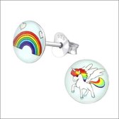 Aramat jewels ® - Zilveren kinder oorbellen unicorn regenboog 925 zilver 7mm