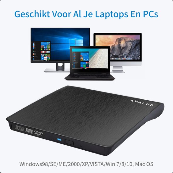 Avalue® Externe DVD Speler & Brander Voor Laptop En Macbook - USB 3.0 met USB-C Kabel - Avalue