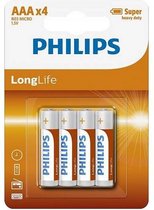 Philips R03 Longlife AAA Batterij 4 Stuks