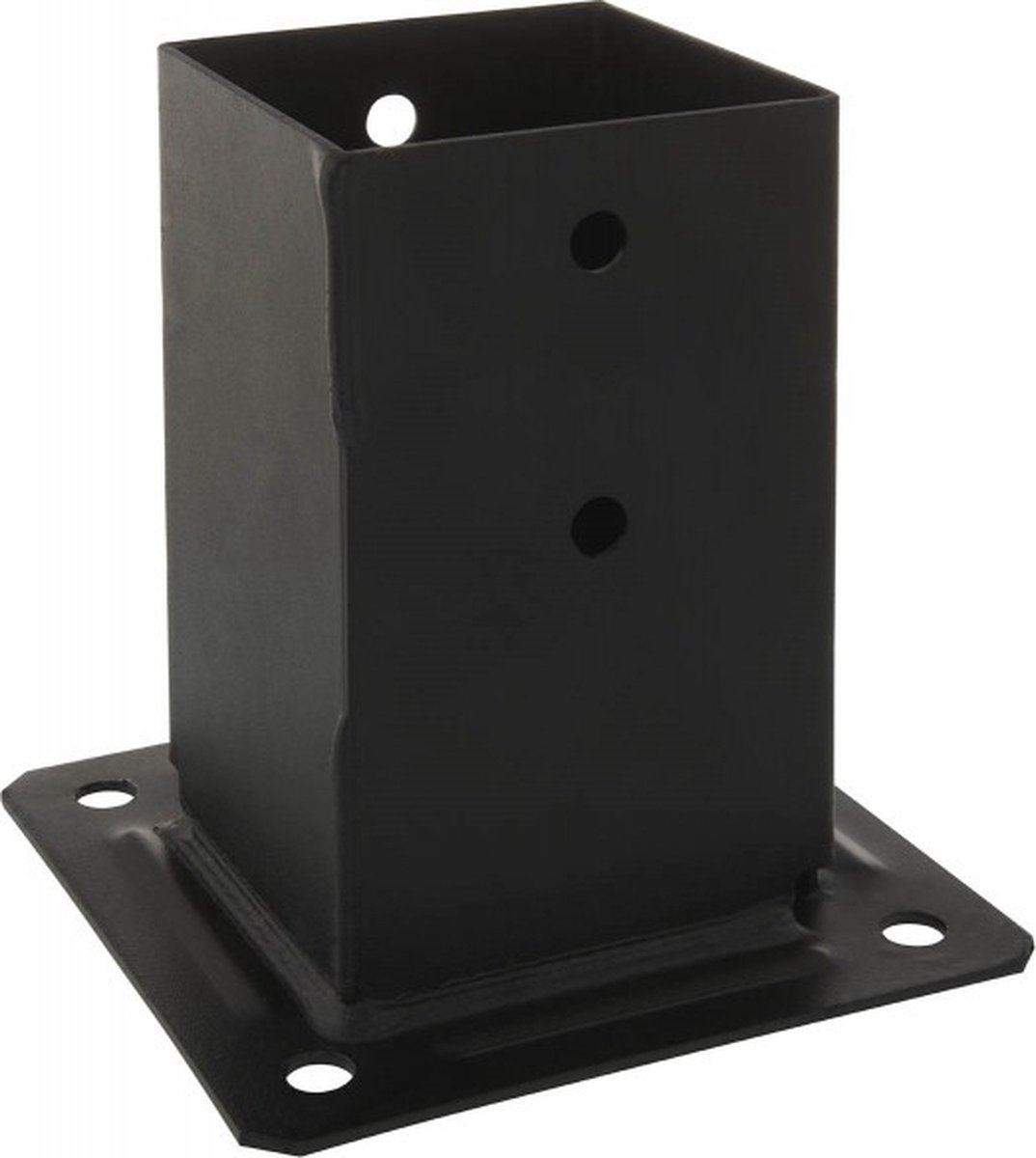 Simpson Strong Tie - zwarte paalhouder met plaat / vierkante paalvoet voor houten palen - 91mm x 91mm x 150mm - verzinkt staal