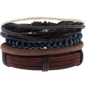 Leren armbanden set met houten kralen en touw | leren - natuurstenen - hout - kralen - geschenk | 20 - 25 cm flexibel Valentijns cadeau