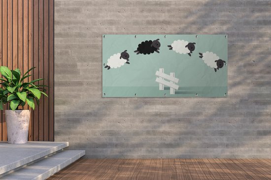Affiche de clôture mouton sautant - 200x100 cm - Toile de jardin