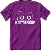Kattenkop - Katten T-Shirt Kleding Cadeau | Dames - Heren - Unisex | Kat / Dieren shirt | Grappig Verjaardag kado | Tshirt Met Print | - Paars - M