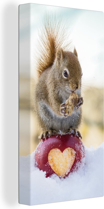 Peinture sur toile Écureuil sur pomme avec un coeur manquant - 20x40 cm - Décoration murale