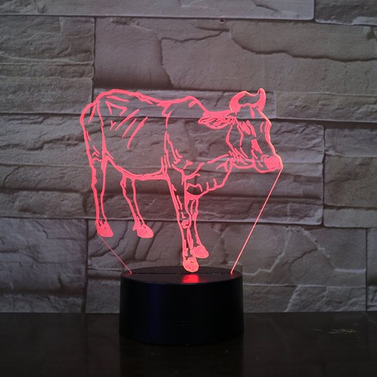 3D Led Lamp Met Gravering - RGB 7 Kleuren - Koe