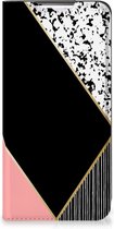 Bookcase Hoesje Geschikt voor Samsung Galaxy S22 Smart Cover Black Pink Shapes