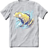 Dieren T-Shirt | Kikker shirt Heren / Dames | Wildlife frog kleding cadeau - Licht Grijs - Gemaleerd - L