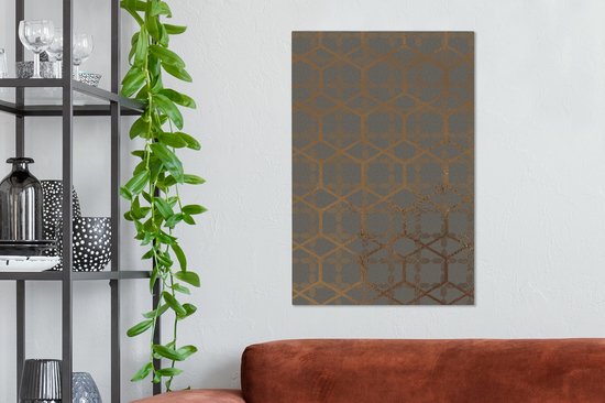 Motif Luxe aux lignes bronze sur fond gris-bleu 40x60 cm - Tirage photo sur toile (Décoration murale salon / chambre)