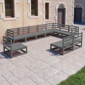 vidaXL 10-delige Loungeset massief grenenhout grijs