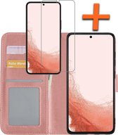 Samsung Galaxy S22 Ultra Hoesje Bookcase Met Screenprotector - Samsung Galaxy S22 Ultra Screenprotector - Samsung Galaxy S22 Ultra Book Case Met Screenprotector - Rose Goud