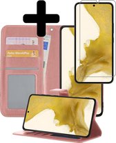 Samsung S22 Ultra Hoesje Book Case Met Screenprotector - Samsung Galaxy S22 Ultra Case Hoesje Wallet Cover Met Screenprotector - Rose Goud