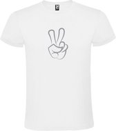 Wit  T shirt met  "Peace  / Vrede teken" print Zilver size L