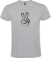 Grijs  T shirt met  "Peace  / Vrede teken" print Zwart size M