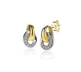 ZINZI zilveren bicolor oorknoppen 13mm verbonden ovalen glad en witte zirkonia ZIO2191