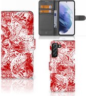 GSM Hoesje Geschikt voor Samsung Galaxy S22 Plus Book Style Case Angel Skull Red