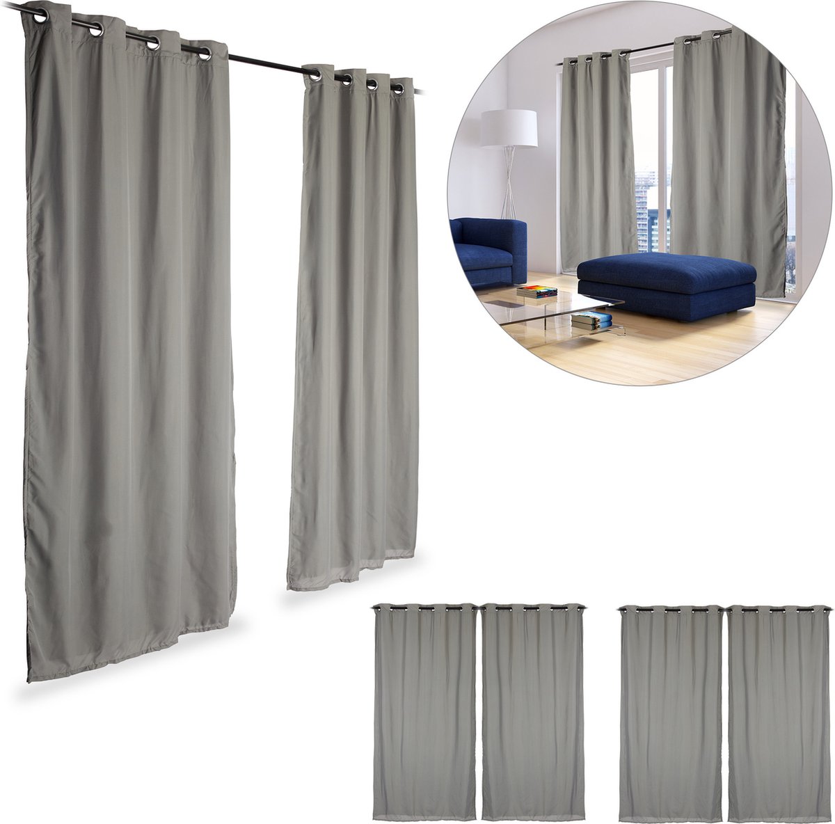 Relaxdays 6x verduisterend gordijn - 135x245cm - verduisteringsgordijn - blackout - grijs