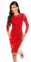 Mini-jurk Dames - Kokerjurk met kant - Rood - Maat 34