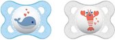 MAM Classic Decor Fopspeen - van 0 tot 6 maanden - Siliconen - Set van 2 fopspenen in sterilisatiedoos - blauw