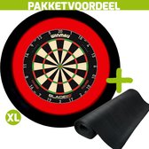 Winmau Blade 6 Triple Core + Rubberen Dartmat 90*300 + Dartbordverlichting Deluxe XL (Rood - Zwart)