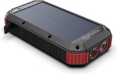 MyMotion® Solar Powerbank 30.000 mAh - Zonne-energie - Quickcharge 3.0 - iPhone en Samsung - 4x USB - USB-C - Micro-USB - Waterdicht - Zaklamp - Zwart & Rood