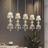 Lucande - hanglamp - 5 lichts - glas, kristal, ijzer - helder, chroom - Inclusief lichtbronnen
