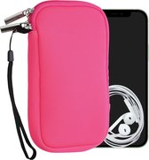 kwmobile Tasje voor smartphones L - 6,5" - Insteekhoesje van neopreen in neon roze - Maat: 16,5 x 8,9 cm