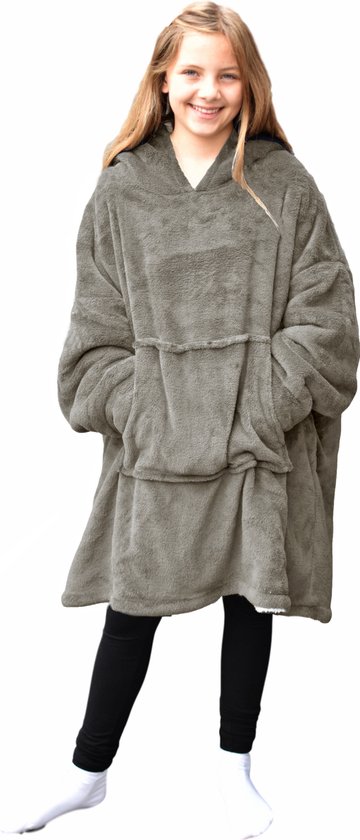HOMELEVEL Sherpa Winter Hoodie XL Sweatshirt Pullover Oversize voor Kinderen Pullover Dekentje Huis Trui Buiten Binnen - Taupe