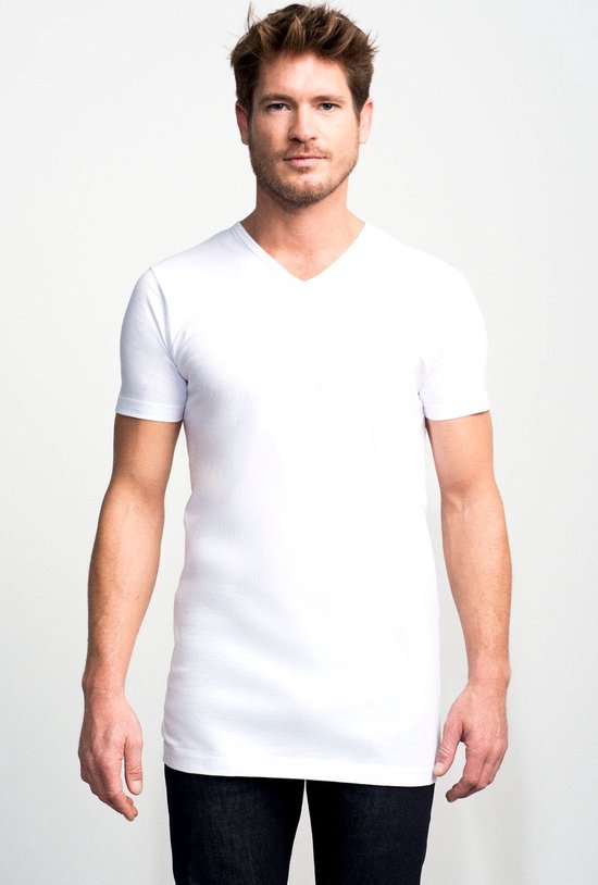 Slater 7800 - Basic Fit Extra Lang 2-pack T-shirt V-hals korte mouw wit M  100% katoen | bol.com