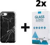 Backcover Marmerlook Hoesje iPhone 7 Zwart - 2x Gratis Screen Protector - Telefoonhoesje - Smartphonehoesje