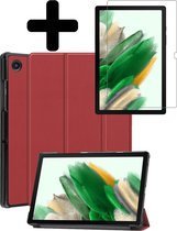 Samsung Galaxy Tab A8 Hoes Book Case Hoesje Met Screenprotector Bescherm Glas - Donker Rood